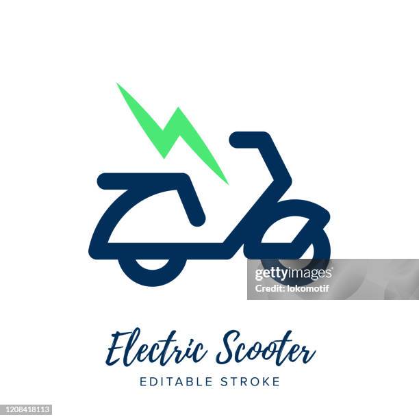 ilustraciones, imágenes clip art, dibujos animados e iconos de stock de icono de línea de scooter eléctrico con trazo editable - motorcycle logo