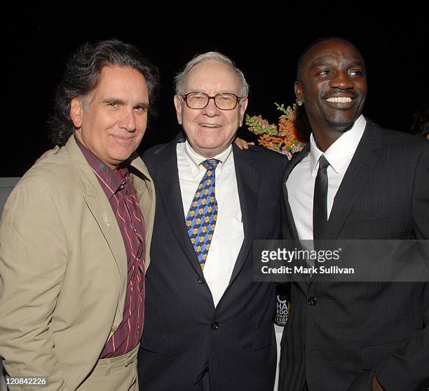 Peter Buffett, Warren Buffett and singer Akon before the Peter Buffett performance at The Paley Center for Media on October 3, 2008 in Beverly Hills,...