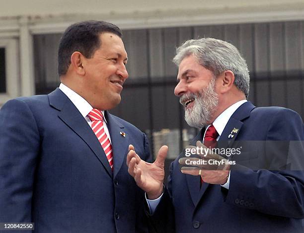 Newly re-elected Venezuela President Hugo Chavez meet with Brazilian President Luiz Inacio Lula da Silva at Planalto Palace. Chavez visits Brazil as...