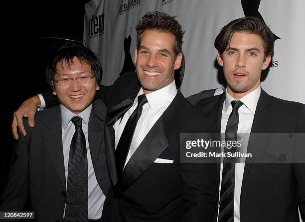 Masi Oka, Adrian Pasdar and Milo Ventimiglia during Little Black Dress Celebrates 5th Anniversary at Fleur de Lys in Bel Air, California, United...