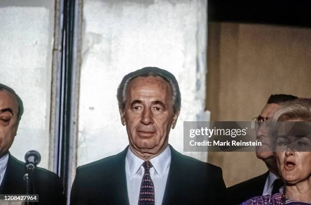 Israeli Prime Minister Shimon Peres addresses the Council of Jewish Federations during his visit to Chicago, Illinois, October 16, 1985 "n"n