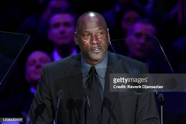 Michael Jordan speaks during The Celebration of Life for Kobe & Gianna Bryant at Staples Center on February 24, 2020 in Los Angeles, California.