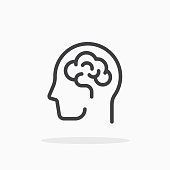 Human brain icon in line style.