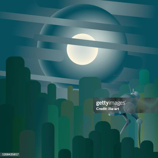 night walk combat walker - steampunk landscape stock illustrations