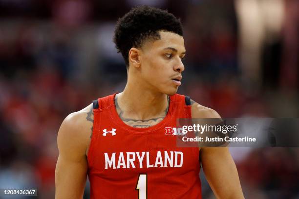 Anthony Cowan Jr. #1 of the Maryland Terrapins on the court in the game against the Ohio State Buckeyes at Value City Arena on February 23, 2020 in...