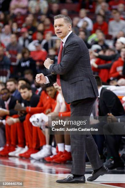 Head coach Chris Holtmann of the Ohio State Buckeyes directs his team in the game against the Maryland Terrapins at Value City Arena on February 23,...