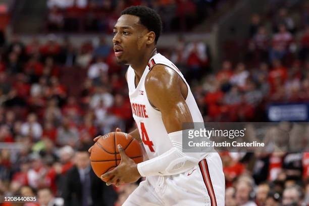 Andre Wesson of the Ohio State Buckeyes in action in the game against the Maryland Terrapins at Value City Arena on February 23, 2020 in Columbus,...