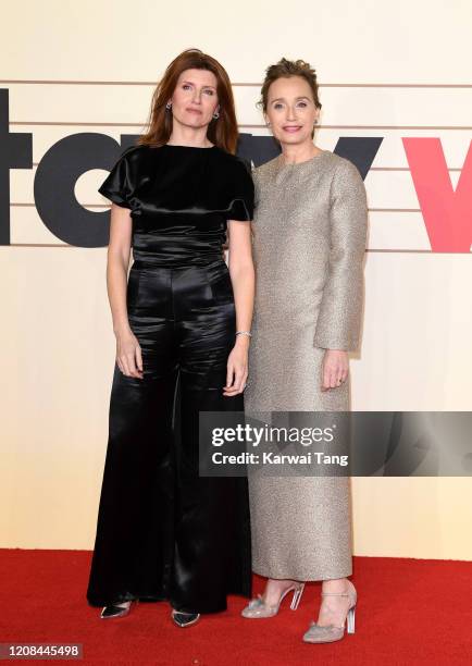Sharon Horgan and Kristin Scott Thomas attend the "Military Wives" UK Premiere at Cineworld Leicester Square on February 24, 2020 in London, England.