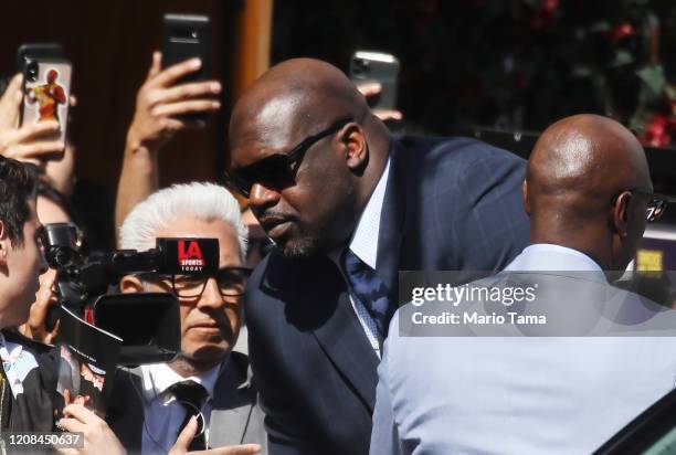 Retired NBA basketball player Shaquille O'Neal departs the ‘Celebration of Life for Kobe and Gianna Bryant’ memorial service outside the Staples...