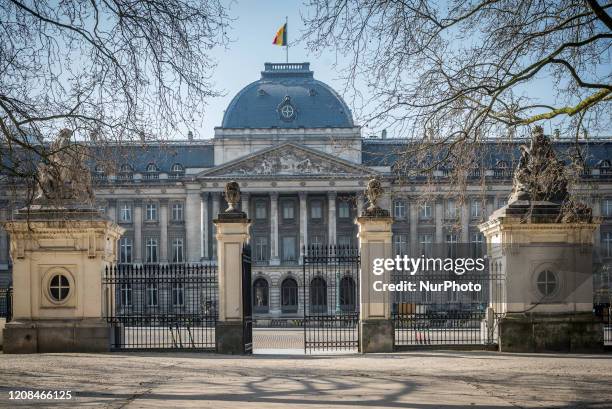 The Royal Palace of Brussels with empty streets after the conference following a National Security Council meeting on coronavirus in Brussels,...