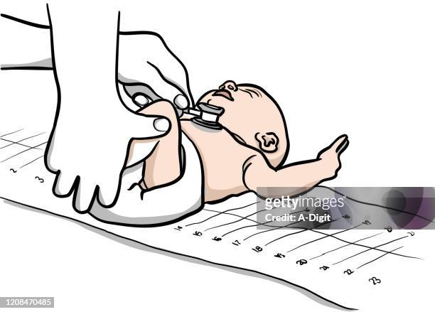 newborn checkup - changing nappy stock illustrations