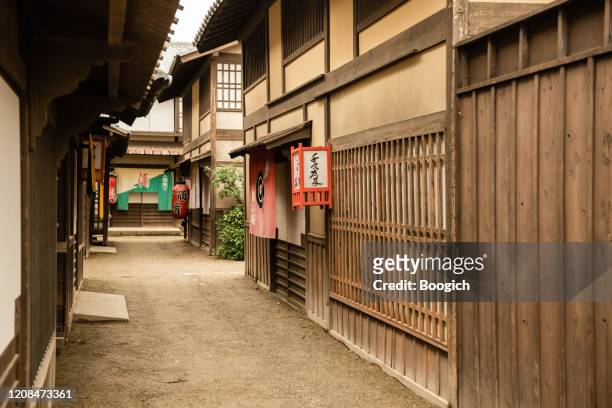 rural streets on film set of an edo period styled village - track town classic 2016 stock pictures, royalty-free photos & images