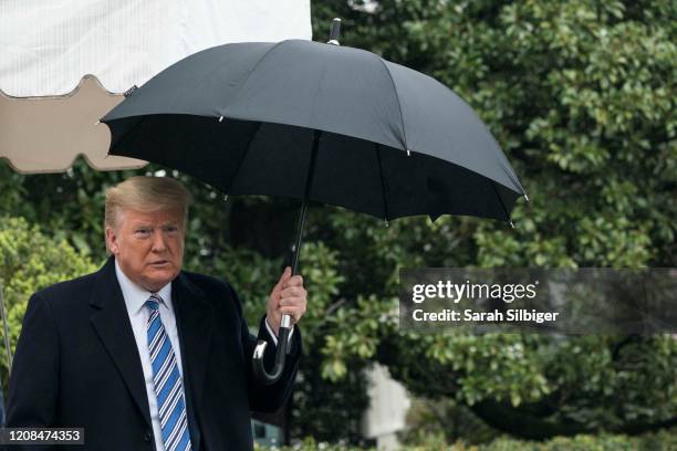 President Donald Trump departs for the Naval Station Norfolk in Norfolk, Virginia, from the White House on March 28, 2020 in Washington, DC. Trump...