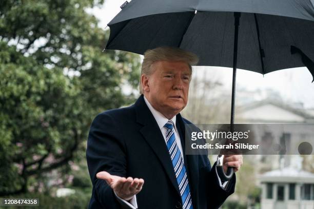President Donald Trump departs for the Naval Station Norfolk in Norfolk, Virginia, from the White House on March 28, 2020 in Washington, DC. Trump...