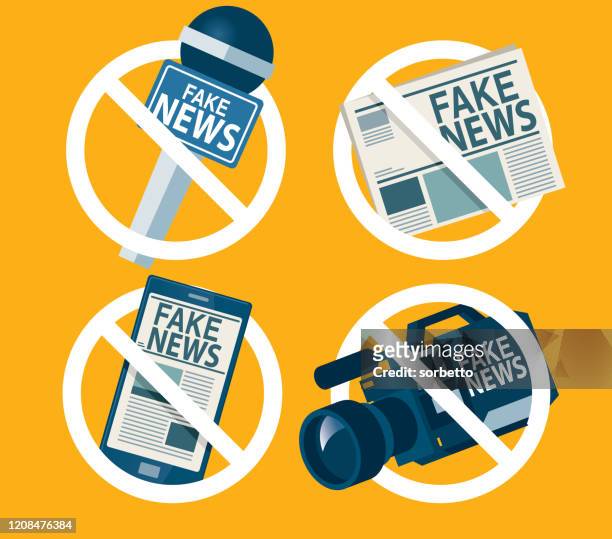 prohibition sign for fake news - fake news stock illustrations