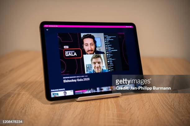 Patrick Ehelechner and Leon Draisaitl in an interview during the Telekom Magenta Sport Livestream of the DEL Awards 2020 on March 28, 2020 in Germany.