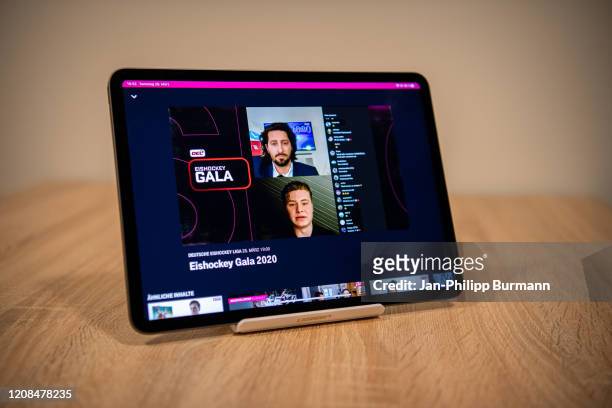 Patrick Ehelechner and Tim Stützle , best rookie, during the Telekom Magenta Sport Livestream of the DEL Awards 2020 on March 28, 2020 in Germany.