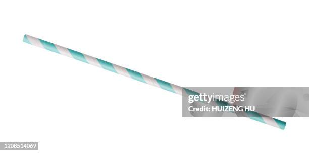 blue striped paper straw on white - straw foto e immagini stock