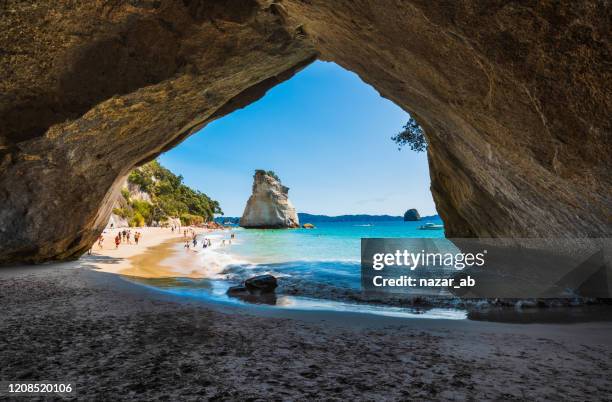 cathedral cove, péninsule de coromandel, nouvelle-zélande. - cathedral cove photos et images de collection