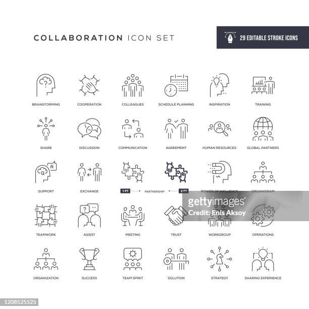 collaboration editable stroke line icons - kind stock illustrations