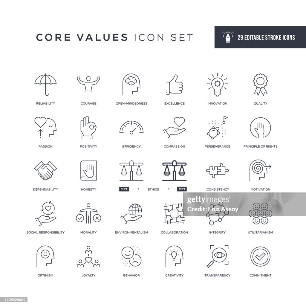 Valores de núcleo Iconos de línea de trazo editables