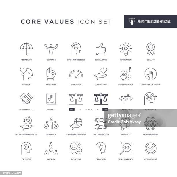 ilustrações de stock, clip art, desenhos animados e ícones de core values editable stroke line icons - consoling