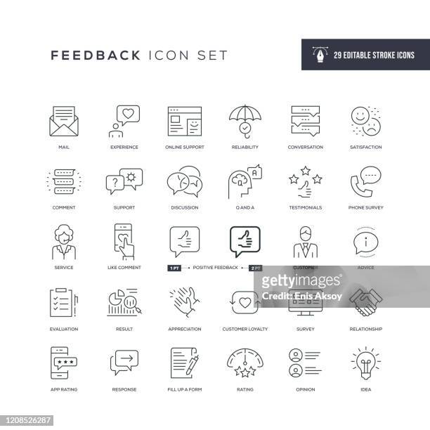 feedback editable stroke line icons - kundenbeziehungsmanagement stock-grafiken, -clipart, -cartoons und -symbole