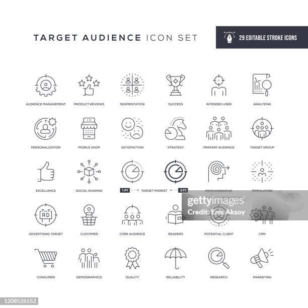 ilustraciones, imágenes clip art, dibujos animados e iconos de stock de iconos de línea de trazo editables del público objetivo - espectador