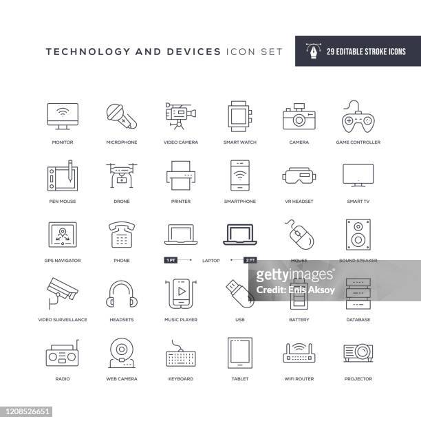 technology and devices editable stroke line icons - webcam stock illustrations