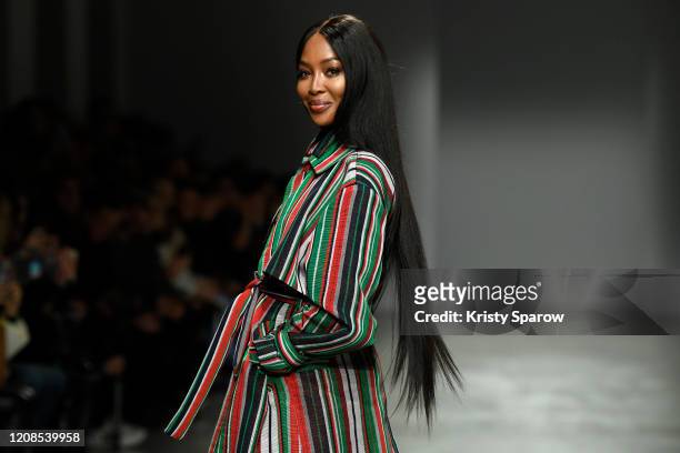 Naomi Campbell walks the runway during the Kenneth Ize show as part of Paris Fashion Week Womenswear Fall/Winter 2020/2021 on February 24, 2020 in...