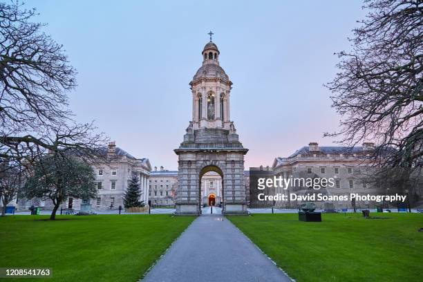 campanile in trinity college, dublin city, ireland - trinity college dublin stock pictures, royalty-free photos & images