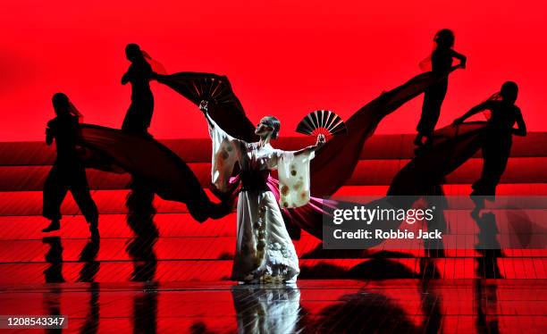 Artists of the company in the English National Opera's production of Giacomo Puccini's "Madam Butterfly" at the London Coliseum on February 24, 2020...