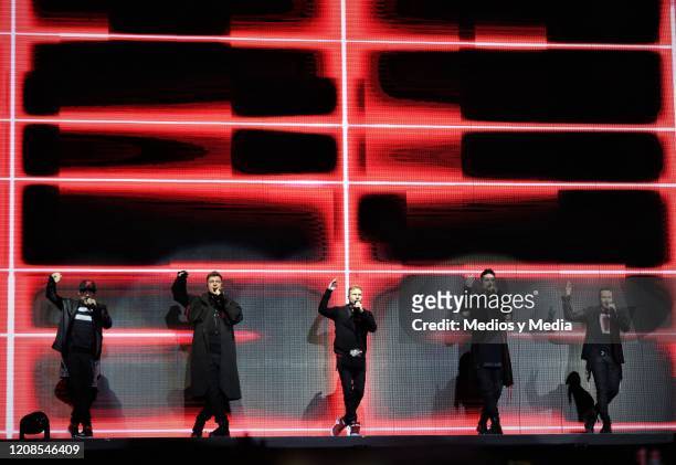 McLean, Nick Carter, Nick Litrell, Kevin Richardson and Howie Dorogh of Backstreet Boys performs during a concert at Arena Monterrey on February 24,...