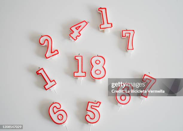 birthday candles with numbers - 2nd anniversary stockfoto's en -beelden