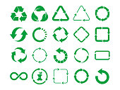 Big recycle sign set. Green recycle icon set on white background. 20 different recycling symbols.