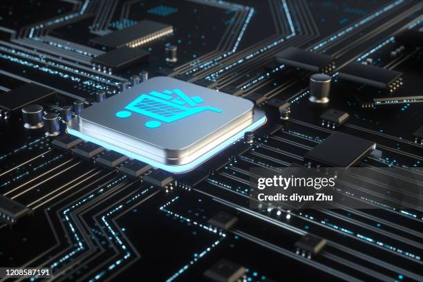 cpu on board,3d render - hardware shop stockfoto's en -beelden