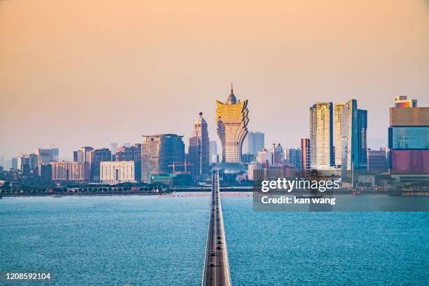 panorama of macao city and bridge in china- stock photo - macao stock pictures, royalty-free photos & images