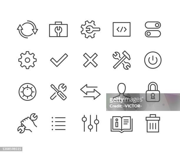 setting icons - classic line series - adjustable wrench stock-grafiken, -clipart, -cartoons und -symbole