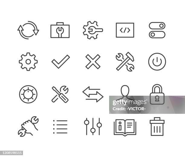 ilustraciones, imágenes clip art, dibujos animados e iconos de stock de iconos de configuración - classic line series - instalar