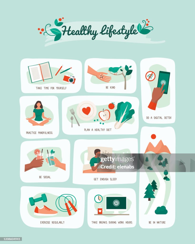 Estilo de vida saludable e infografía de cuidado personal