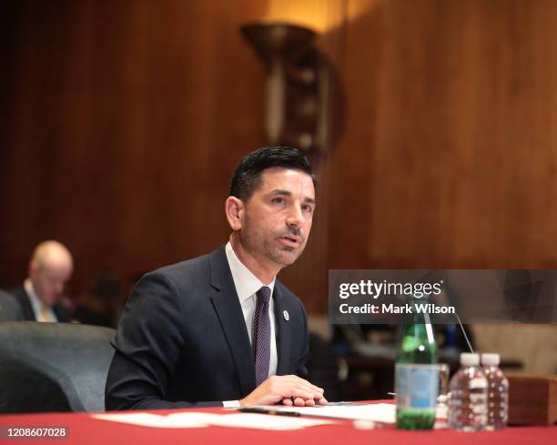 Acting Homeland Security Secretary Chad Wolf testifies during a Senate Appropriations Committee hearing on Capitol Hill, on February 25, 2020 in...