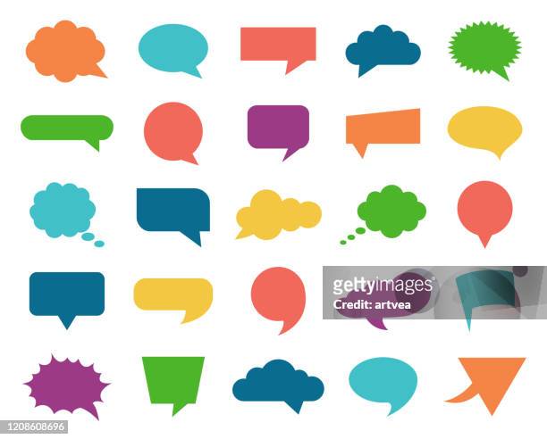 ilustraciones, imágenes clip art, dibujos animados e iconos de stock de conjunto de iconos de burbujas de voz de color - globo de texto