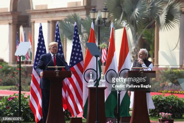 India and United States of America Summit meeting as part of President of USA Mr Donald Trump"u2019s first visit to India. Prime Minister of India Mr...
