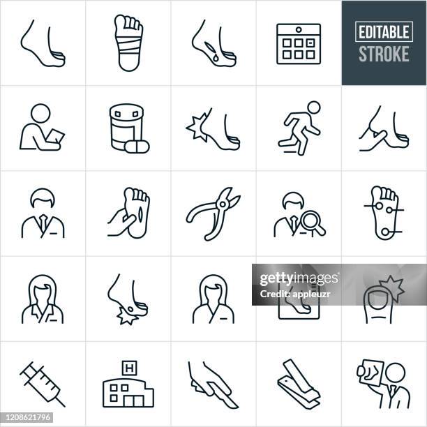 podiatry thin line icons - editierbarer strich - wunde stock-grafiken, -clipart, -cartoons und -symbole
