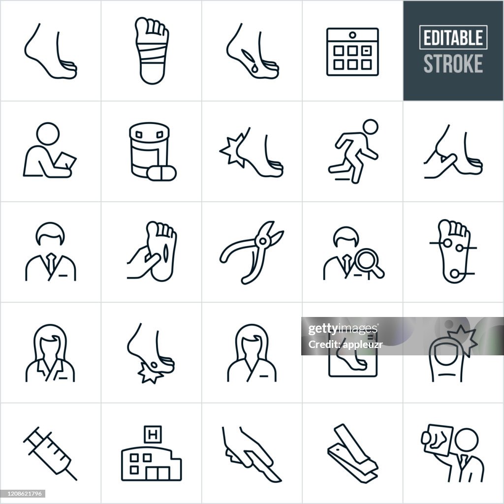 Podologie dunne lijn pictogrammen - Bewerkbare beroerte