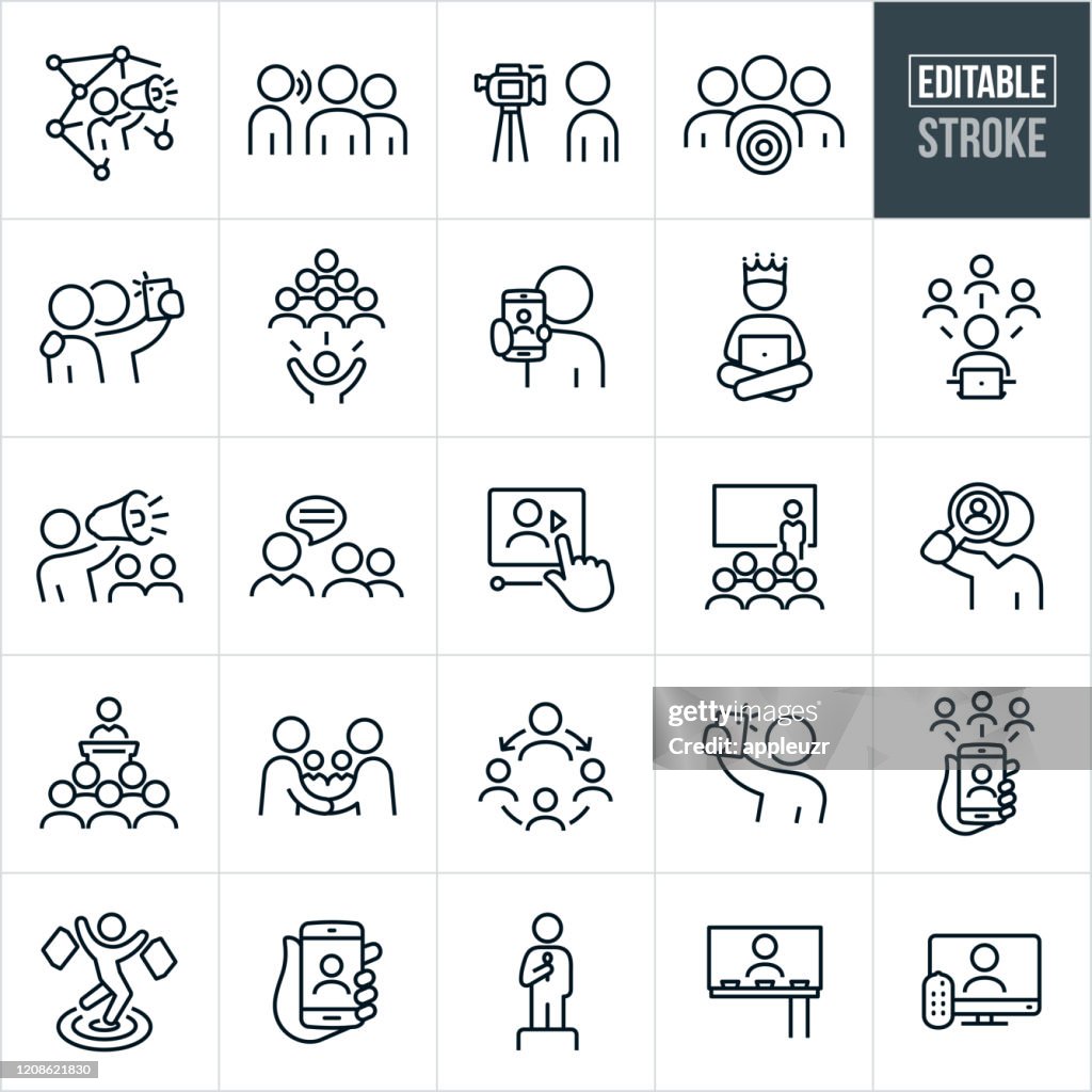 Influencer Marketing Thin Line Icons - Editable Stroke