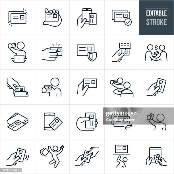 credit card thin line icons - editable stroke - passes stock illustrations