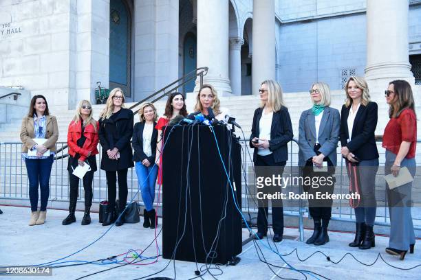 Louisette Geiss speaks at Silence Breakers Hold Press Conference In Los Angeles Following Guilty Verdict In Harvey Weinstein Trial at Los Angeles...