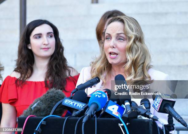 Louisette Geiss speaks at Silence Breakers Hold Press Conference In Los Angeles Following Guilty Verdict In Harvey Weinstein Trial at Los Angeles...