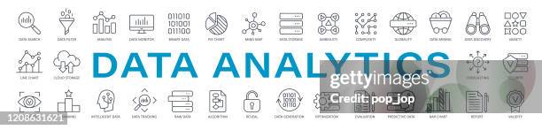 data analytics line icons - vector - creation stock illustrations